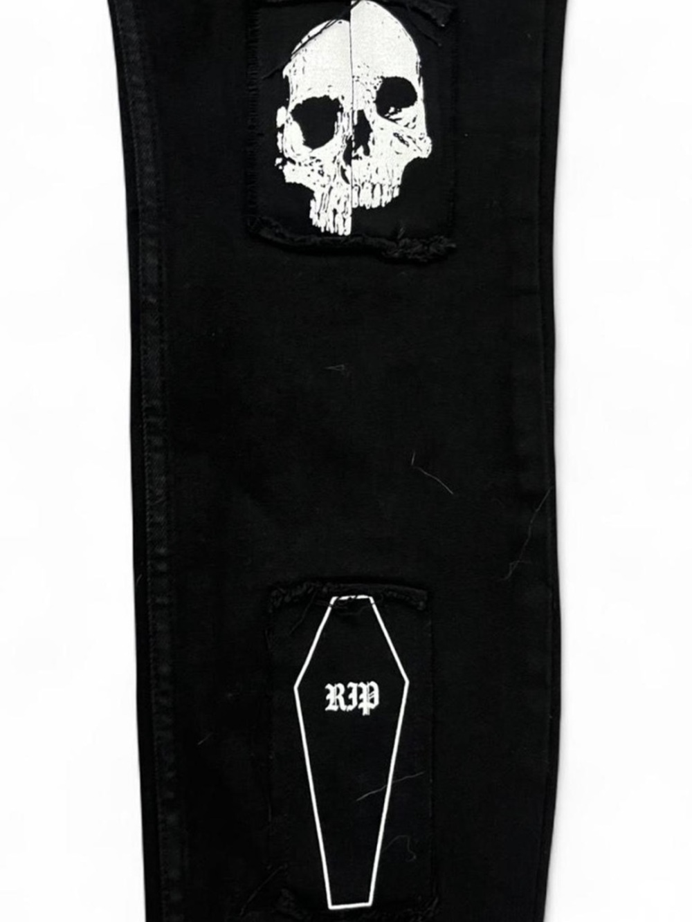 HT Denim Stinger Jeans 36x30 Black Gothic Patch Distressed Streetwear punk - Picture 6 of 9